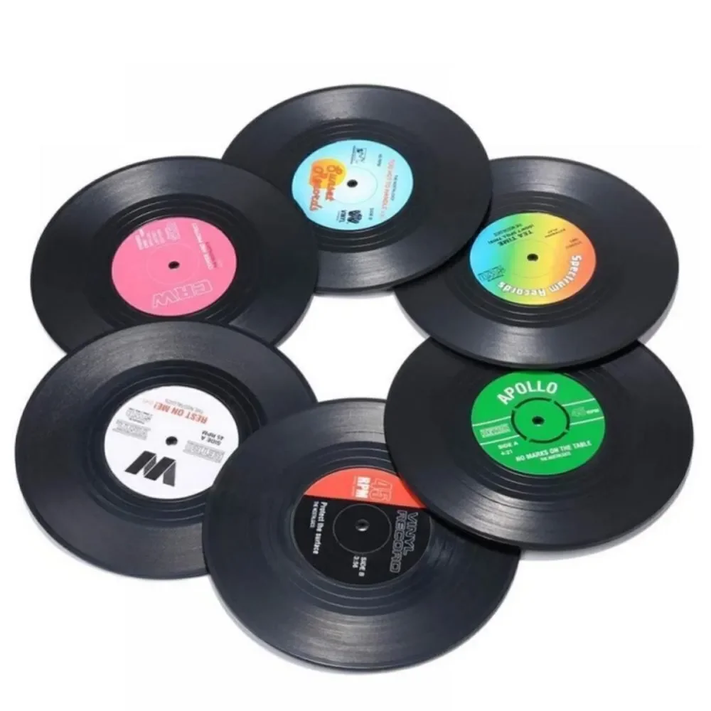 Vintage Vinyl Record Coasters – Retro 45s Novelty Drink Coaster Set Music Decor
